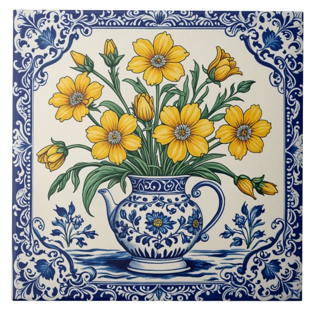 Gula blommor 4 kakelplatta (Framsidan)