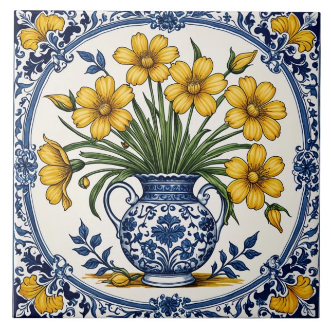 Gula blommor 5 kakelplatta (Framsidan)