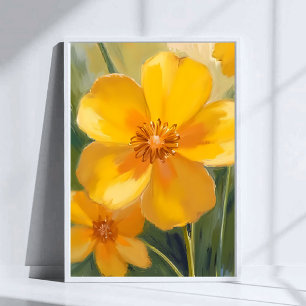 Gula blommor akvarell vårens blomningar målade poster