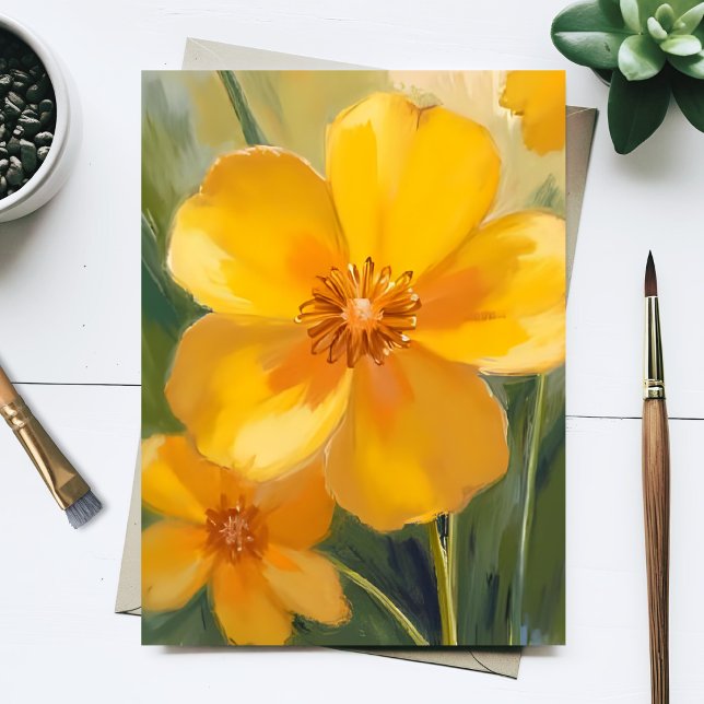 Gula blommor akvarell vårens blomningar målade vykort (Skapare uppladdad)