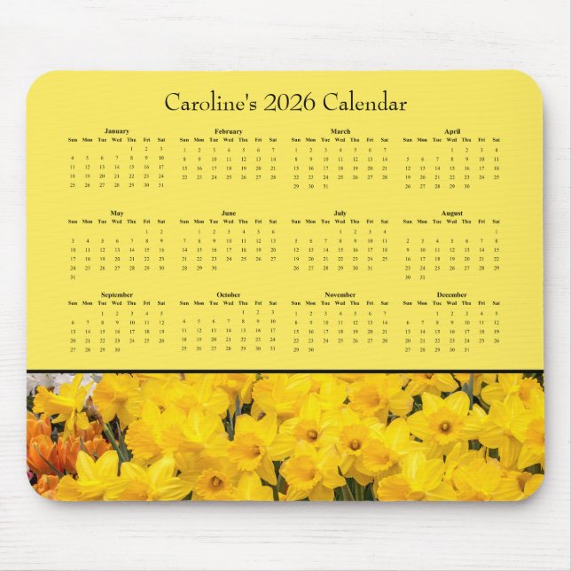 Gula blommor - Anpassningsbar 2026-kalender Musmatta (Framsidan)