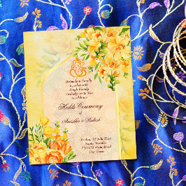 Gula blommor arch Ganesha Haldi budget inbjudan