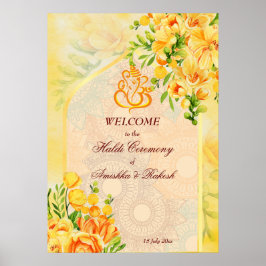 Gula blommor arch Ganesha Haldi-välkomsttecken Poster
