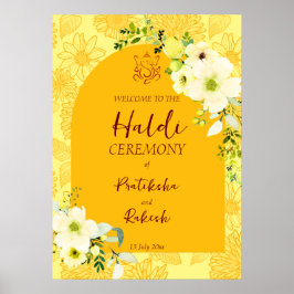 Gula blommor arch Haldi-välkomsttecken Poster