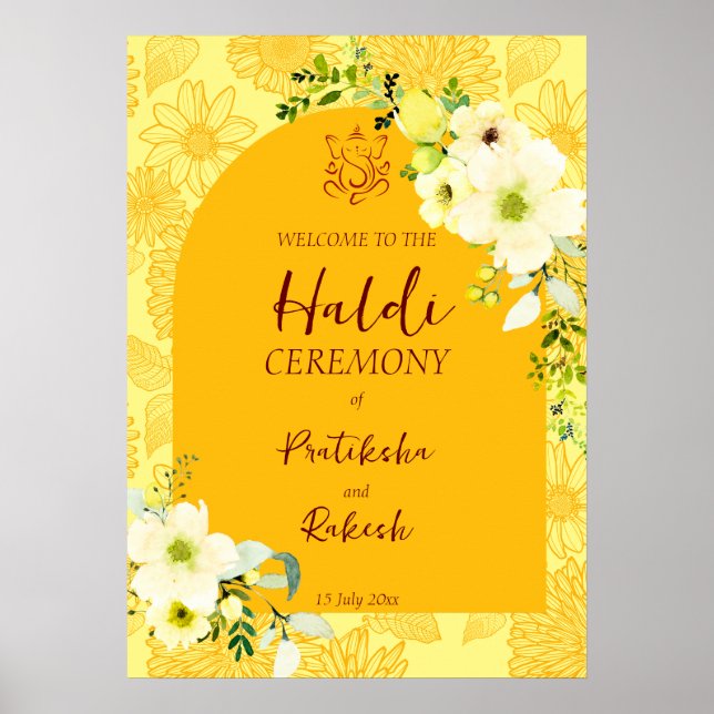 Gula blommor arch Haldi-välkomsttecken Poster (Framsidan)