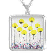 Gula blommor Art Pendant, Watercolor Poppies