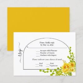 Gula blommor, båge och monogrambröllop OSA kort