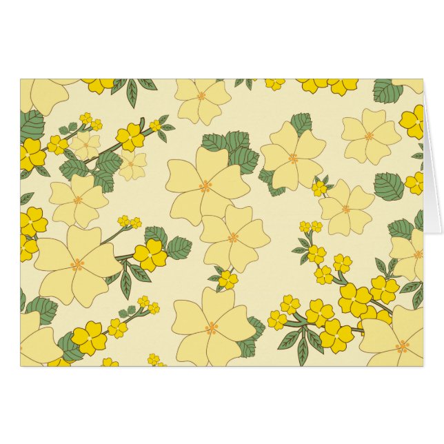 Gula blommor, Blommönster, Mönster om blommor Hälsningskort (Framsidan Horizontal)