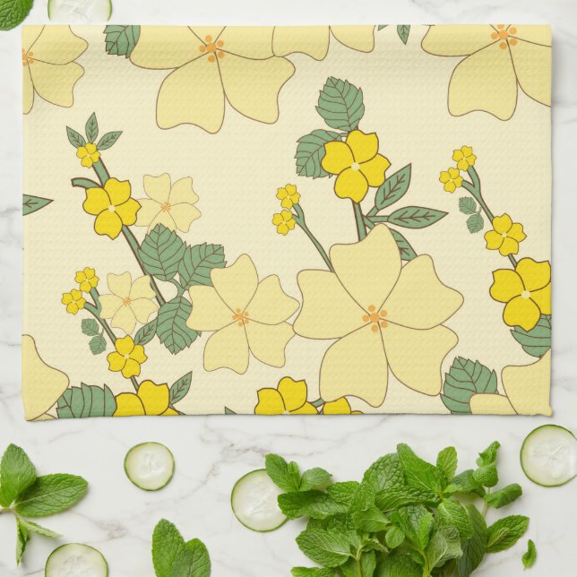Gula blommor, Blommönster, Mönster om blommor Kökshandduk (Vikta)