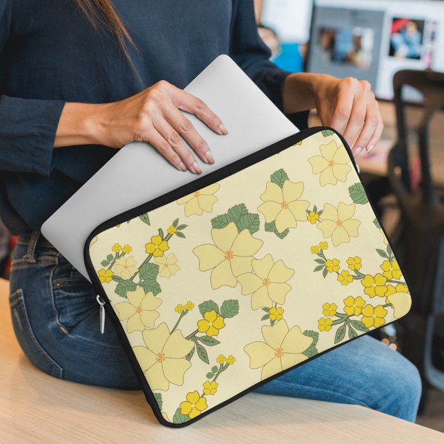 Gula blommor, Blommönster, Mönster om blommor Laptop Fodral (Skapare uppladdad)