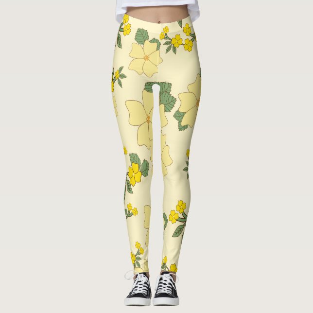 Gula blommor, Blommönster, Mönster om blommor Leggings (Framsida)