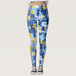 Gula blommor Blue Mönster Leggings