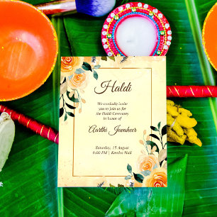Gula blommor budget Haldi Pithi-inbjudan