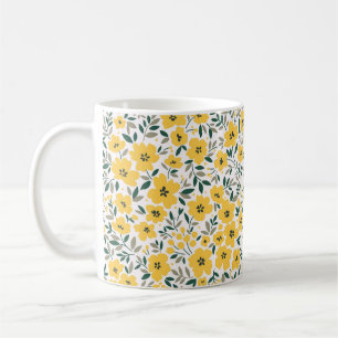 Gula blommor: Den moderna blommigten är sömlös. Kaffemugg