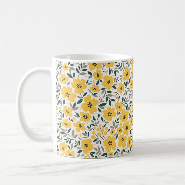 Gula blommor: Den moderna blommigten är sömlös. Kaffemugg (Vänster)