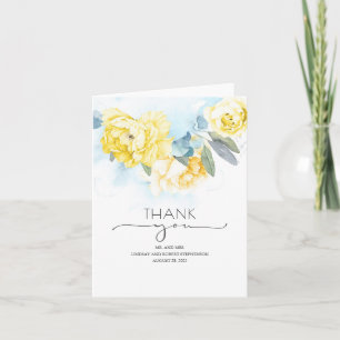 Gula blommor Dusty Blue Bröllop Tack Kort