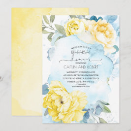 Gula blommor Dusty Blue Elegant Rehearsal Middag Inbjudningar