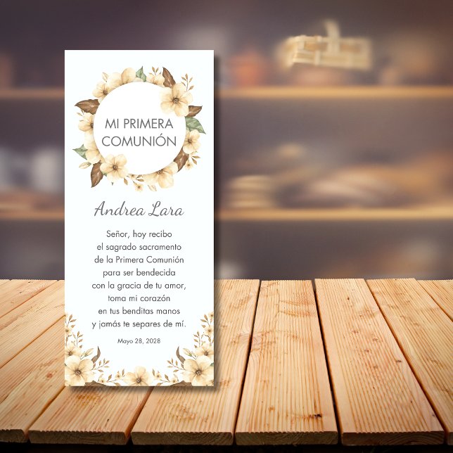 Gula blommor First Communion Bookmark på spanska (Skapare uppladdad)