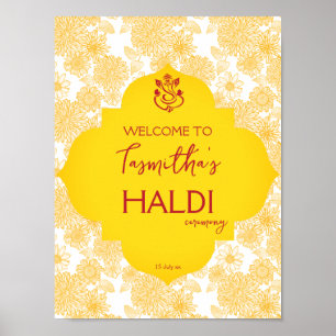 Gula blommor-flickans hälsningsskylt poster