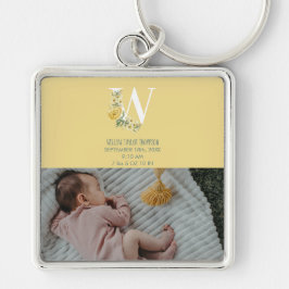 Gula blommor födelsetal fyrkantig silverfärgad nyckelring