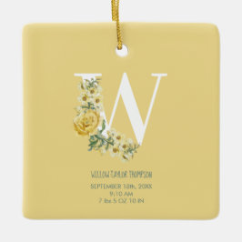 Gula blommor födelsetal julgransprydnad keramik