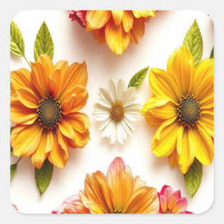 gula blommor fyrkantigt klistermärke