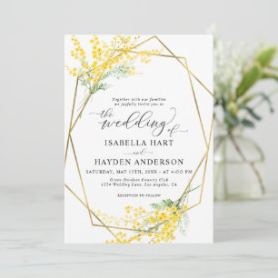 Gula blommor Golden Blommigt Guld Ram Bröllop Inbjudningar
