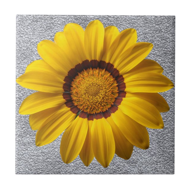 Gula blommor, grått-stenmurens struktur bakgrund kakelplatta (Framsidan)