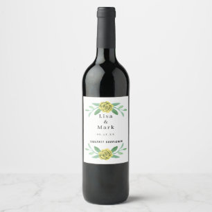 Gula Blommor Grönska Löv Bröllop Vin Etiketter