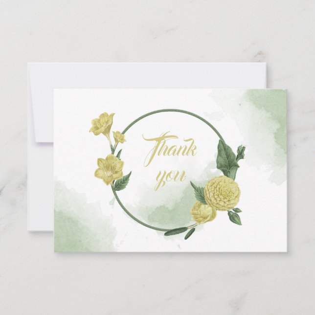 gula blommor grönt andedräkt tack kort (Framsida)