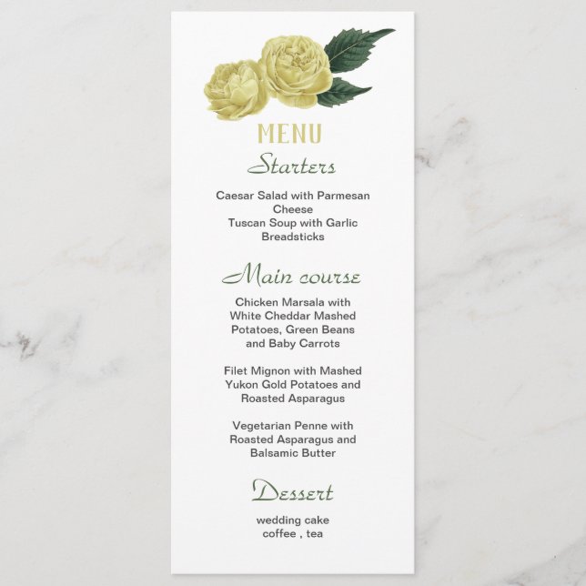 gula blommor grönt löv bröllop på menyn meny (Framsida)