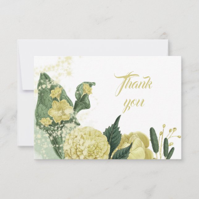 gula blommor grönt löv tack kort (Framsida)