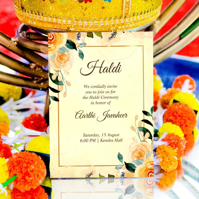 Gula blommor Haldi Pithi-inbjudningsmall Inbjudningar (Skapare uppladdad)