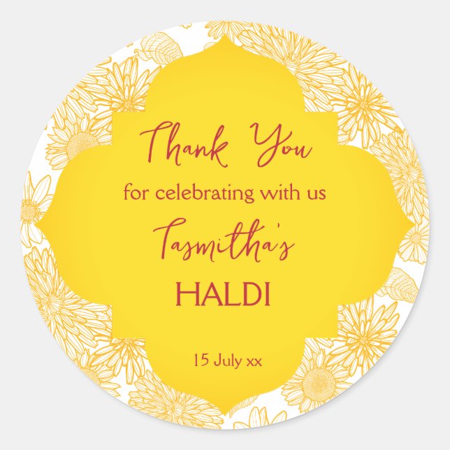 Gula blommor haldi tack för ditt klistermärke (Framsida)