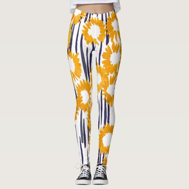Gula blommor: Handmålad Vintage Leggings (Framsida)