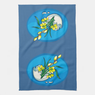Gula blommor i Egg Blue Kökshandduk