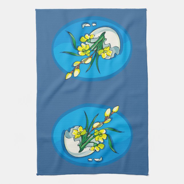 Gula blommor i Egg Blue Kökshandduk (Vertikal)