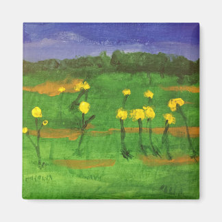 Gula blommor i fält målningsmagnet magnet