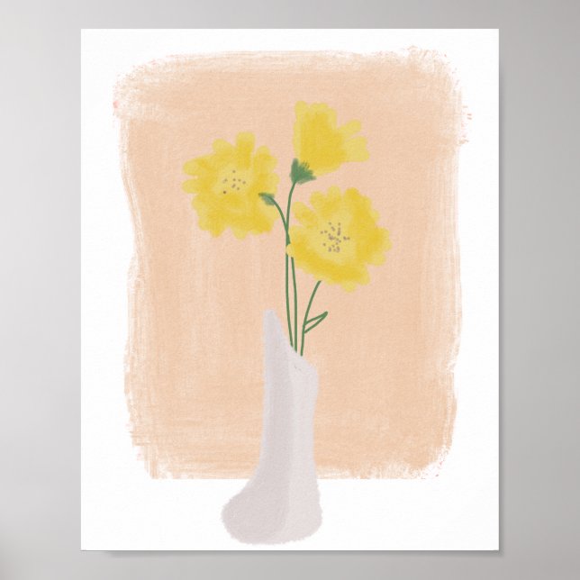 Gula blommor i vas Handritad konst B Poster (Framsidan)