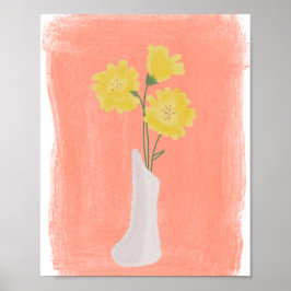 Gula blommor i vas Handritad konst B Poster