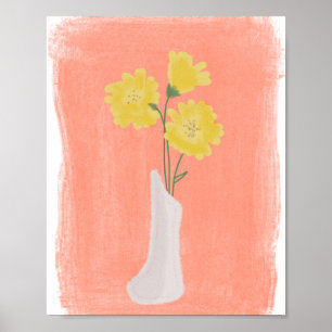 Gula blommor i vas Handritad konst B Poster
