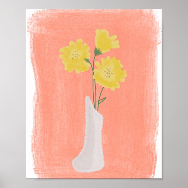 Gula blommor i vas Handritad konst B Poster (Framsidan)