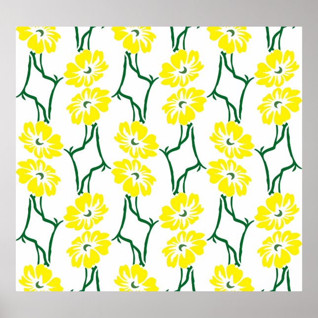 Gula blommor: Illustrerat sjölöst Mönster Poster (Framsidan)