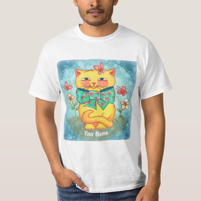 Gula blommor katt t shirt (Framsida)