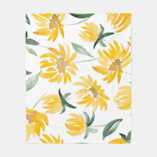 Gula blommor Löv Sommar Mönster Fleecefilt