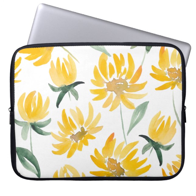 Gula blommor Löv Sommar Mönster Laptop Fodral (Framsidan)