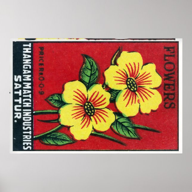 Gula blommor - Matchbox-utskrift - Indien väggkons Poster (Framsidan)