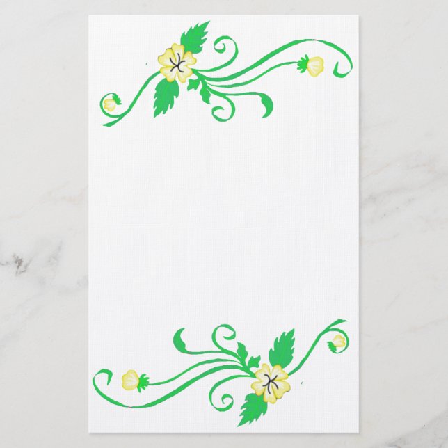 Gula blommor med Grönt Vine Stationery Brevpapper (Framsida)