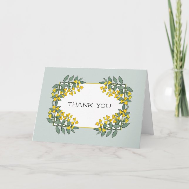 Gula blommor med mintaccent Tacksamhetskort Tack Kort (Framsida)
