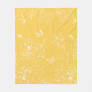 Gula blommor Mönster, Blommigt, minimalistisk Fleecefilt